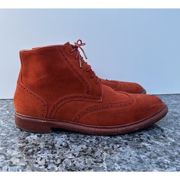 FLORSHEIM by DUCKIE BROWN Mens 11.5 D Leather Wingtip Boots Red - Picture 1 of 13